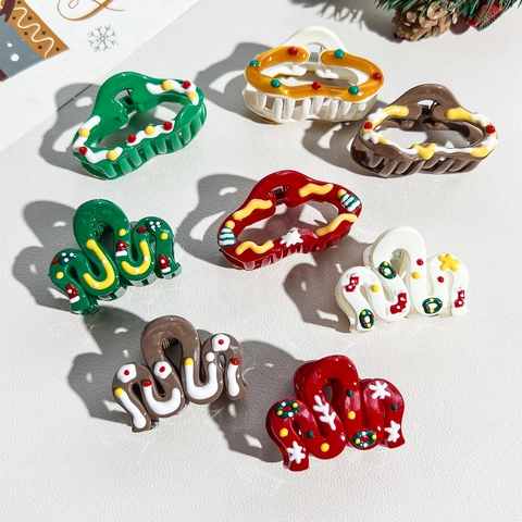 Set di Fermagli per Capelli di Natale Babbo Natale Renna Omino di Pan di Zenzero Albero Tessuto Plastica Perla Artificiale Accessori per Capelli per Donna Regalo di Festa