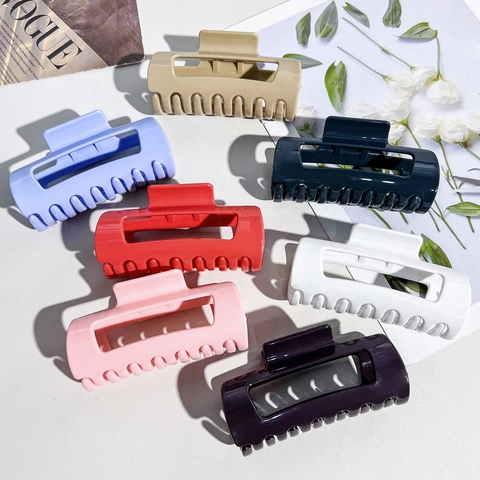 Large Rectangle Hair Claw Clip For Thick Hair Geometric Hollow Nonslip Strong Hold Plastic Silicone Feel Shark Hair Clip