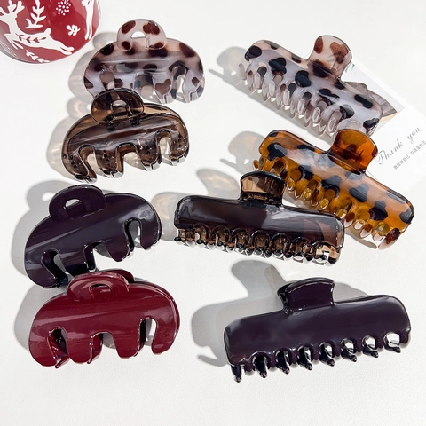High-End Leopard Print Large Plastic Hair Claw Clip For Women Fashion Minimalist Rectangular Hair Catch Clip Accessory