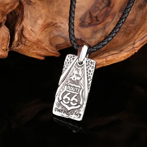 Vintage Route 66 Shield Pendant Only (Without Chain) Stainless Steel Skull Punk Motorcycle Accessory For Men Jewelry