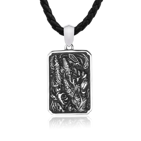 Stainless Steel Pendant Only (Without Chain) Retro Hei Bai Wu Chang Relief Rectangular Tag Pendant Men Gothic Jewelry