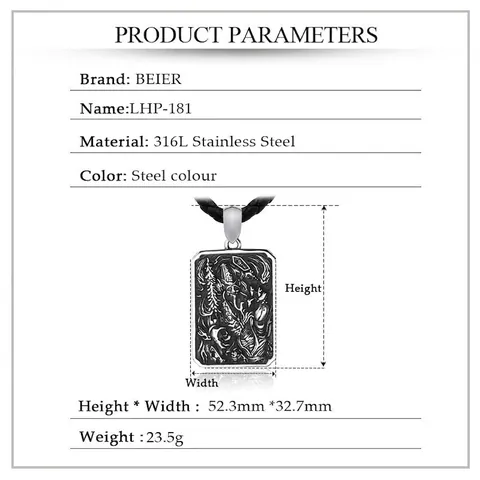 Stainless Steel Pendant Only (Without Chain) Retro Hei Bai Wu Chang Relief Rectangular Tag Pendant Men Gothic Jewelry