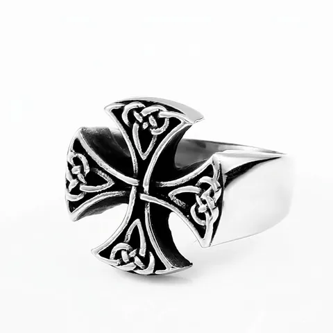 Vintage Viking Celtic Knot Cross Ring For Men Stainless Steel Gothic Punk Finger Ring Nordic Jewelry Gift