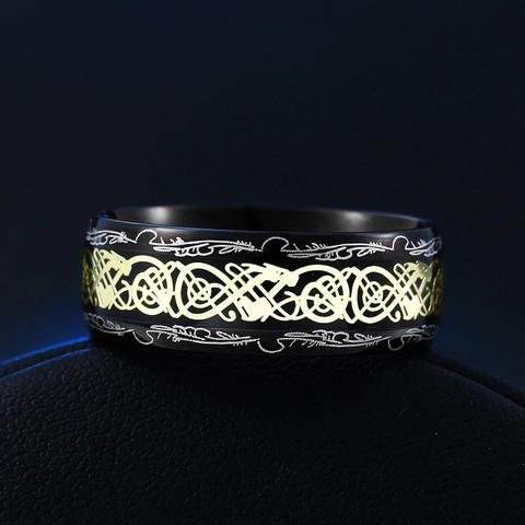 Anello Vintage in Acciaio al Titanio con Drago Celtico per Uomo Donna 8mm Oro Nero Blu Anello Punk Galvanico Gioielli Moda