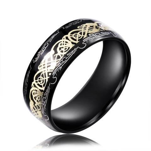 Anello Vintage in Acciaio al Titanio con Drago Celtico per Uomo Donna 8mm Oro Nero Blu Anello Punk Galvanico Gioielli Moda