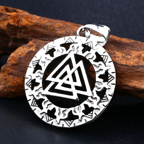 Ciondolo Vichingo Nordico in Acciaio Inossidabile con Simbolo Valknut Gioielli Geometrici Mitologia Retrò Regalo per Uomo e Donna