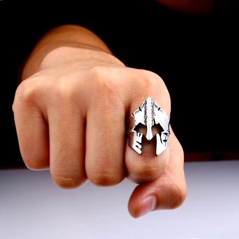 Retro Men's Spartan Helmet Ring Stainless Steel Gladiator Warrior Mask Ring Vintage Punk Gothic Fashion Jewelry Gift