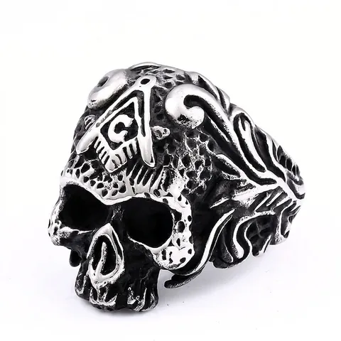 Anello Massonico Con Teschio Vintage in Acciaio Inossidabile Anello a Sigillo Massoneria Gotica Retro Per Uomo Gioielli