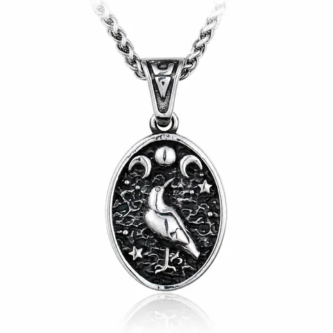 Pendentif en Acier Inoxydable Viking Corbeau Lune Étoiles Gothique Nordique Boussole Vegvisir Bijoux Homme Femme Cadeau Sans Chaîne