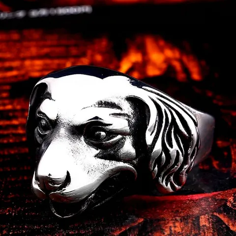 Vintage Stainless Steel Golden Retriever Dog Head Ring For Men Punk Retro Titanium Steel Animal Biker Finger Ring Jewelry