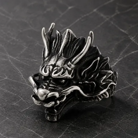 Vintage Stainless Steel Dragon Head Ring For Men Retro Punk Gothic Biker Animal Finger Band Jewelry Accessories Gift