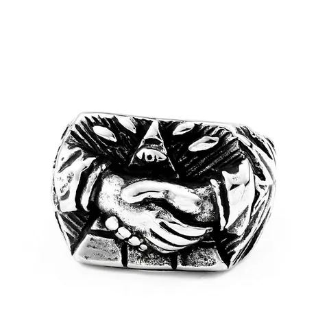 Anello Vintage in Acciaio al Titanio con Stretta di Mano per Uomo Occhio della Provvidenza Triangolo Gothic Biker Punk Gioielli