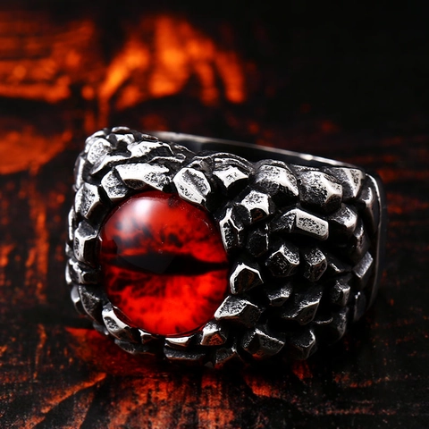 Vintage Stainless Steel Evil Eye Ring For Men Gothic Punk Rock Texture Biker Finger Ring Jewelry Antique Finish Gift