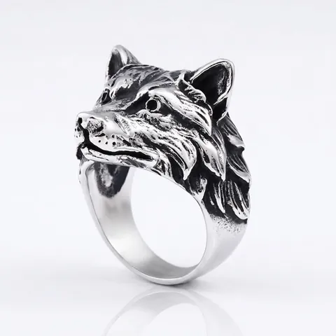 Retro Stainless Steel Wolf Head Ring For Men Viking Punk Animal Design Oxidized Silver Antique Finish Biker Jewelry Gift