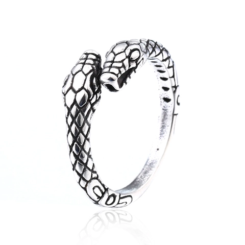 Vintage Stainless Steel Double Headed Snake Ring For Men Punk Gothic Snake Scale Wrap Finger Ring Personalized Jewelry Gift