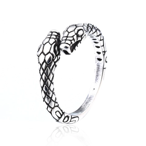 Vintage Stainless Steel Double Headed Snake Ring For Men Punk Gothic Snake Scale Wrap Finger Ring Personalized Jewelry Gift