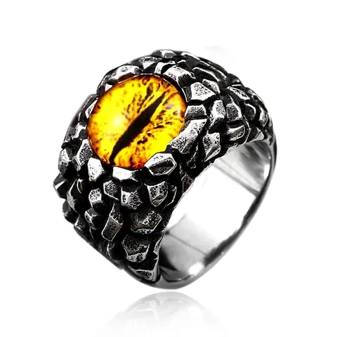 Vintage Stainless Steel Evil Eye Ring For Men Gothic Punk Rock Texture Biker Finger Ring Jewelry Antique Finish Gift