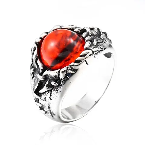 Retro Böser Blick Roter Stein Edelstahl Ring Für Herren Punk Gothic Kralle Eingelegt Distressed Biker Ring Rock Schmuck