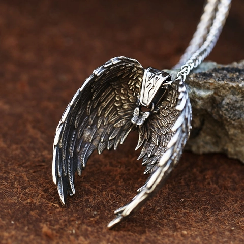 Vintage Stainless Steel Angel Wings Pendant For Men Women Double Feather Wing Charm Jewelry Pendant Only Without Chain