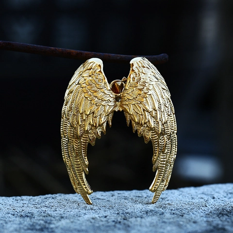 Vintage Stainless Steel Angel Wings Pendant For Men Women Double Feather Wing Charm Jewelry Pendant Only Without Chain