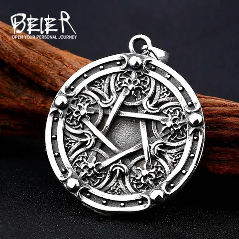 Vintage Gothic Stainless Steel Pentagram Round Pendant Men Nordic Viking Style Jewelry Pendant Only Without Chain