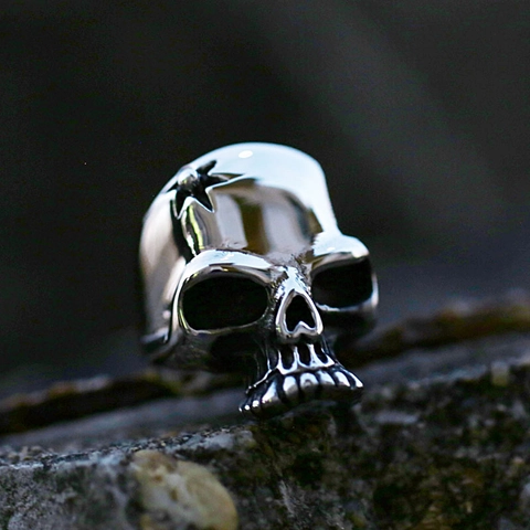 Vintage Stainless Steel Skull Ring Men's Punk Gothic Viking Biker Band Finger Ring Silver Heavy Metal Jewelry Gift