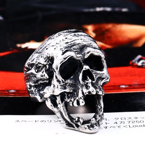 Men's Retro Punk Skull Ring Stainless Steel Gothic Rock Style Chunky Biker Ring Personalized Vintage Jewelry Accessory For Men