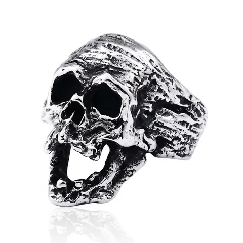 Men's Retro Punk Skull Ring Stainless Steel Gothic Rock Style Chunky Biker Ring Personalized Vintage Jewelry Accessory For Men