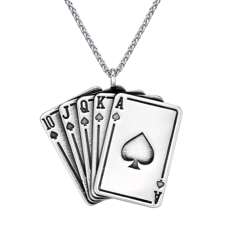 Ciondolo Poker Scala Reale di Picche in Acciaio Inossidabile Vintage per Uomo Punk Hip Hop Lucido Gioielli Regalo Solo Ciondolo