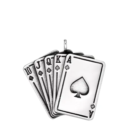 Ciondolo Poker Scala Reale di Picche in Acciaio Inossidabile Vintage per Uomo Punk Hip Hop Lucido Gioielli Regalo Solo Ciondolo