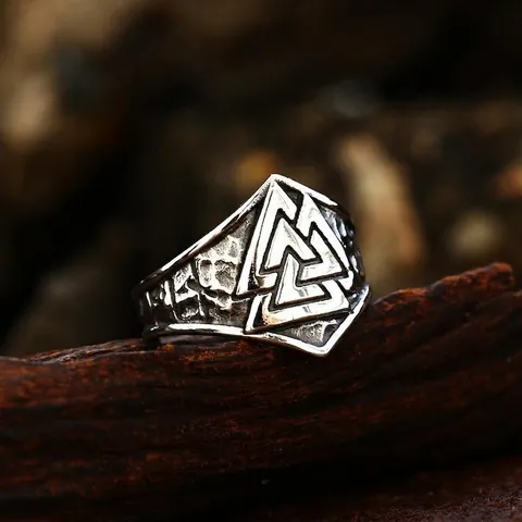 Vintage Viking Valknut Stainless Steel Ring For Men Nordic Runes Embossed Band Ring Retro Nordic Mythology Jewelry Gift
