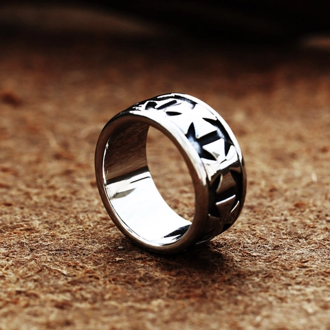 Vintage Stainless Steel Cross Ring For Men Women Punk Gothic Biker Band Ring Distressed Silver Fashion Jewelry Gift