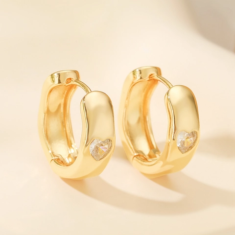 Minimalistische 18K Vergoldete Kupfer Herz Huggie Creolen Für Damen Elegante Strass Eingelegte Kleine Schmuck Ohrringe