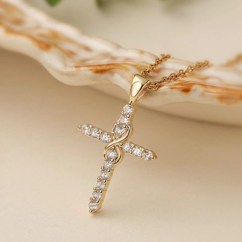 Collar con Colgante de Cruz e Infinito de Cobre Bañado en Oro 18K con Circonia para Mujer Joyería Minimalista Cadena