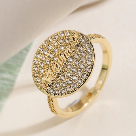 Fashion 18K Gold Plated Copper Zirconia MAMA Heart Open Ring Adjustable Minimalist Jewelry For Women Mother's Day Gift