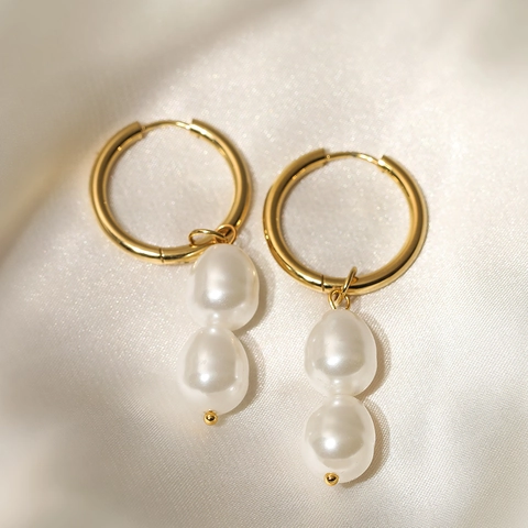 Edelstahl Perlenohrringe Für Damen Gold Überzogene Doppelte Künstliche Perle Creolen Elegante Schmuck Geschenk