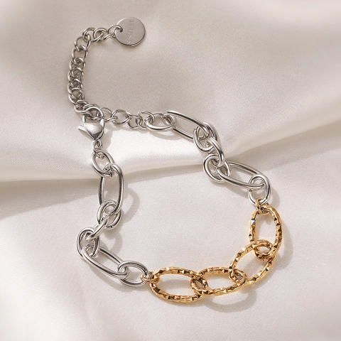 Bracelet Pendentif Coeur en Acier Inoxydable Minimaliste Contraste Or Argent Bracelet Chaîne Maillons pour Femmes Bijoux de Mode