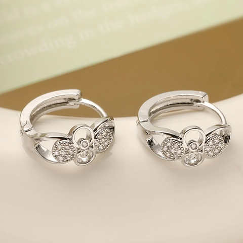 Minimalist Copper Rhinestone Hoop Earrings 18K Gold Silver Plated Geometric Flower Petal Ear Studs For Women Jewelry Gift