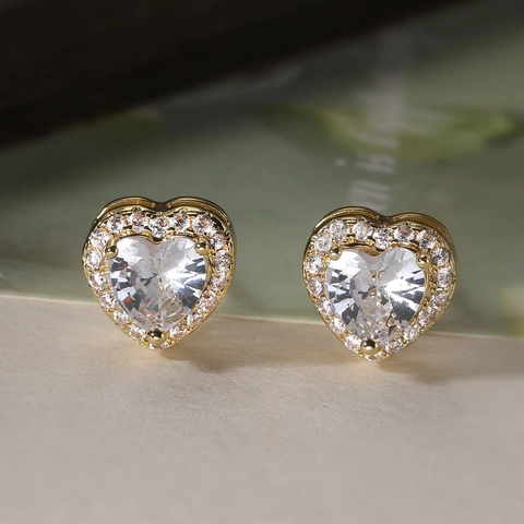 Franse Vintage Elegante Koperen Hart Ster Ovaal Oorknopjes Voor Dames 18K Verguld Strass Minimalistische Sieraden Cadeau