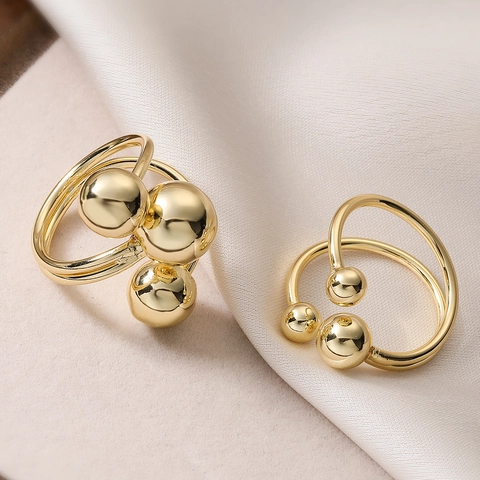 Moderner 18K Vergoldeter Kupfer Kugel Geometrischer Offener Ring Für Damen Minimalistisch Verstellbarer Schmuck Geschenk