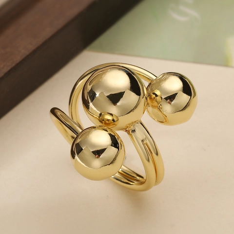 Moderner 18K Vergoldeter Kupfer Kugel Geometrischer Offener Ring Für Damen Minimalistisch Verstellbarer Schmuck Geschenk