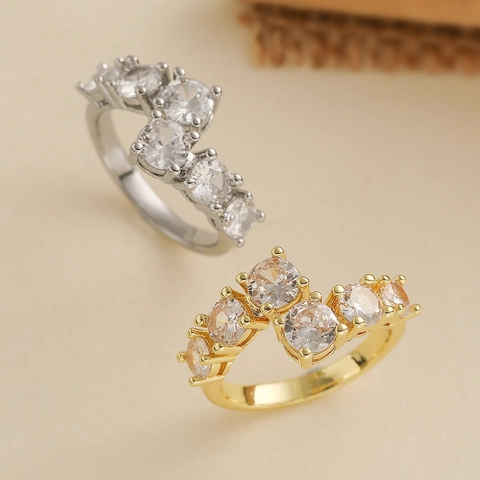 Verstellbarer Kupferner Offener Ring In V-Form Für Damen Mit Eingelegtem Zirkon Geometrischer Wellenfingerring Mode Schmuck Geschenk