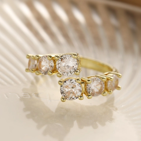 Verstellbarer Kupferner Offener Ring In V-Form Für Damen Mit Eingelegtem Zirkon Geometrischer Wellenfingerring Mode Schmuck Geschenk