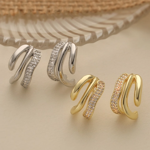 Orecchini a Bottone in Rame Geometrici Irregolari di Moda con Strass per Donna Placcati in Oro Argento Elegante Gioielli