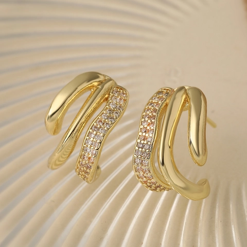 Orecchini a Bottone in Rame Geometrici Irregolari di Moda con Strass per Donna Placcati in Oro Argento Elegante Gioielli