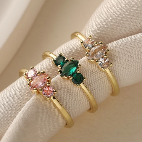 Eleganter Kupfer Strass Offener Ring Für Damen Minimalistisch Vintage Vergoldet Geometrischer Marquise-Stil Verstellbarer Fingerring Schmuck