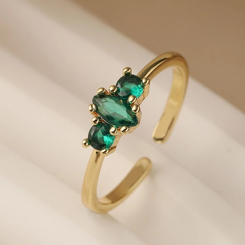 Eleganter Kupfer Strass Offener Ring Für Damen Minimalistisch Vintage Vergoldet Geometrischer Marquise-Stil Verstellbarer Fingerring Schmuck