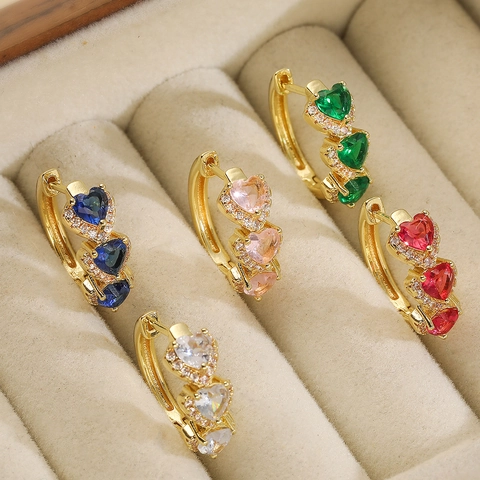 18K Gold Plated Copper Heart Zirconia Huggie Hoop Earrings Geometric Micro Inlaid Elegant Jewelry For Women Fashion Earring