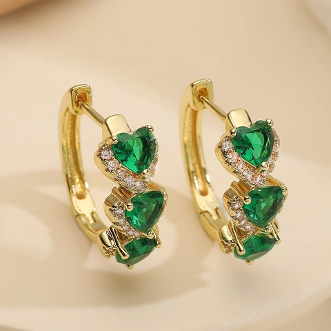 18K Gold Plated Copper Heart Zirconia Huggie Hoop Earrings Geometric Micro Inlaid Elegant Jewelry For Women Fashion Earring