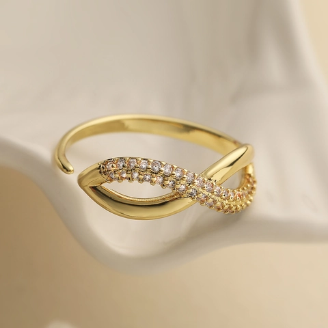 Anillo Abierto Geométrico de Cruz Infinita de Cobre para Mujer Chapado en Oro Plata con Strass Incrustado Anillo Ajustable